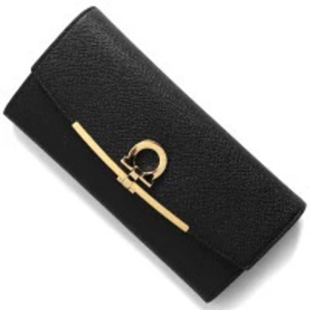 Salvatore Ferragamo Long Wallet Gancini Black Nero Black SALVATORE